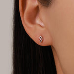 Sterling Silver Garnet Red CZ 18G Screw Back Rhombus Stud Earrings with Ball Backs