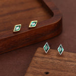 Sterling Silver Emerald Green CZ 18G Screw Back Rhombus Stud Earrings