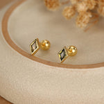 Sterling Silver Olive Green CZ 18G Screw Back Rhombus Stud Earrings