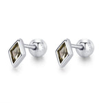 Sterling Silver Olive Green CZ 18G Screw Back Rhombus Stud Earrings