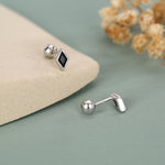 Sterling Silver Black CZ 18G Screw Back Rhombus Stud Earrings