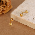Sterling Silver Citrine CZ Rhombus 16G Flat Back Labret Earrings