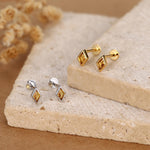 Sterling Silver Citrine CZ Rhombus 16G Flat Back Labret Earrings