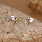 Sterling Silver Citrine CZ Rhombus 16G Flat Back Labret Earrings