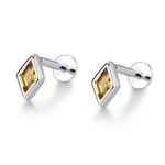 Sterling Silver Citrine CZ Rhombus 16G Flat Back Labret Earrings