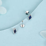 Sterling Silver Sapphire Blue CZ Rhombus 16G Flat Back Labret Earrings