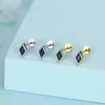 Sterling Silver Sapphire Blue CZ Rhombus 16G Flat Back Labret Earrings