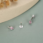 Sterling Silver Pink CZ Rhombus 16G Flat Back Labret Earrings