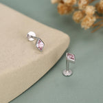 Sterling Silver Pink CZ Rhombus 16G Flat Back Labret Earrings