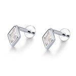 Sterling Silver Clear CZ Rhombus 16G Flat Back Labret Earrings