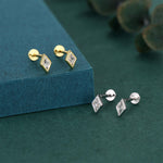 Sterling Silver Clear CZ Rhombus 16G Flat Back Labret Earrings