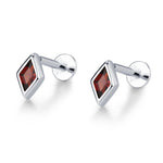 Sterling Silver Garnet Red CZ Rhombus 16G Flat Back Labret Earrings