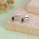 Sterling Silver Garnet Red CZ Rhombus 16G Flat Back Labret Earrings