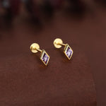 Sterling Silver Amethyst Purple CZ Rhombus 16G Flat Back Labret Earrings