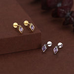Sterling Silver Amethyst Purple CZ Rhombus 16G Flat Back Labret Earrings