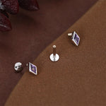 Sterling Silver Amethyst Purple CZ Rhombus 16G Flat Back Labret Earrings