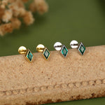 Sterling Silver Emerald Green CZ Rhombus 16G Flat Back Labret Earrings