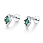 Sterling Silver Emerald Green CZ Rhombus 16G Flat Back Labret Earrings