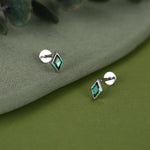 Sterling Silver Emerald Green CZ Rhombus 16G Flat Back Labret Earrings