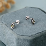 Sterling Silver Olive Green CZ Rhombus 16G Flat Back Labret Earrings