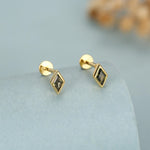 Sterling Silver Olive Green CZ Rhombus 16G Flat Back Labret Earrings