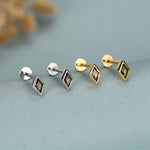 Sterling Silver Olive Green CZ Rhombus 16G Flat Back Labret Earrings