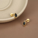 Sterling Silver Black CZ Rhombus 16G Flat Back Labret Earrings