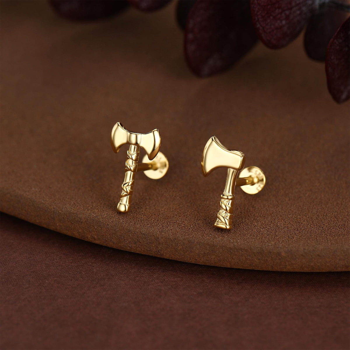 Sterling Silver Viking Axe Mismatched 16G Flat Back Labret Earrings