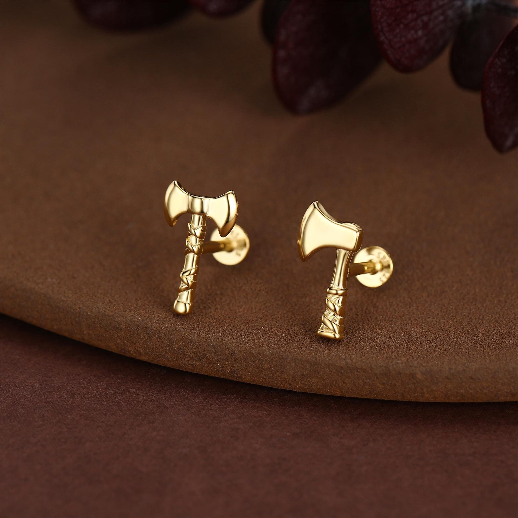 Sterling Silver Viking Axe Mismatched 16G Flat Back Labret Earrings