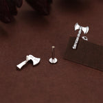 Sterling Silver Viking Axe Mismatched 16G Flat Back Labret Earrings