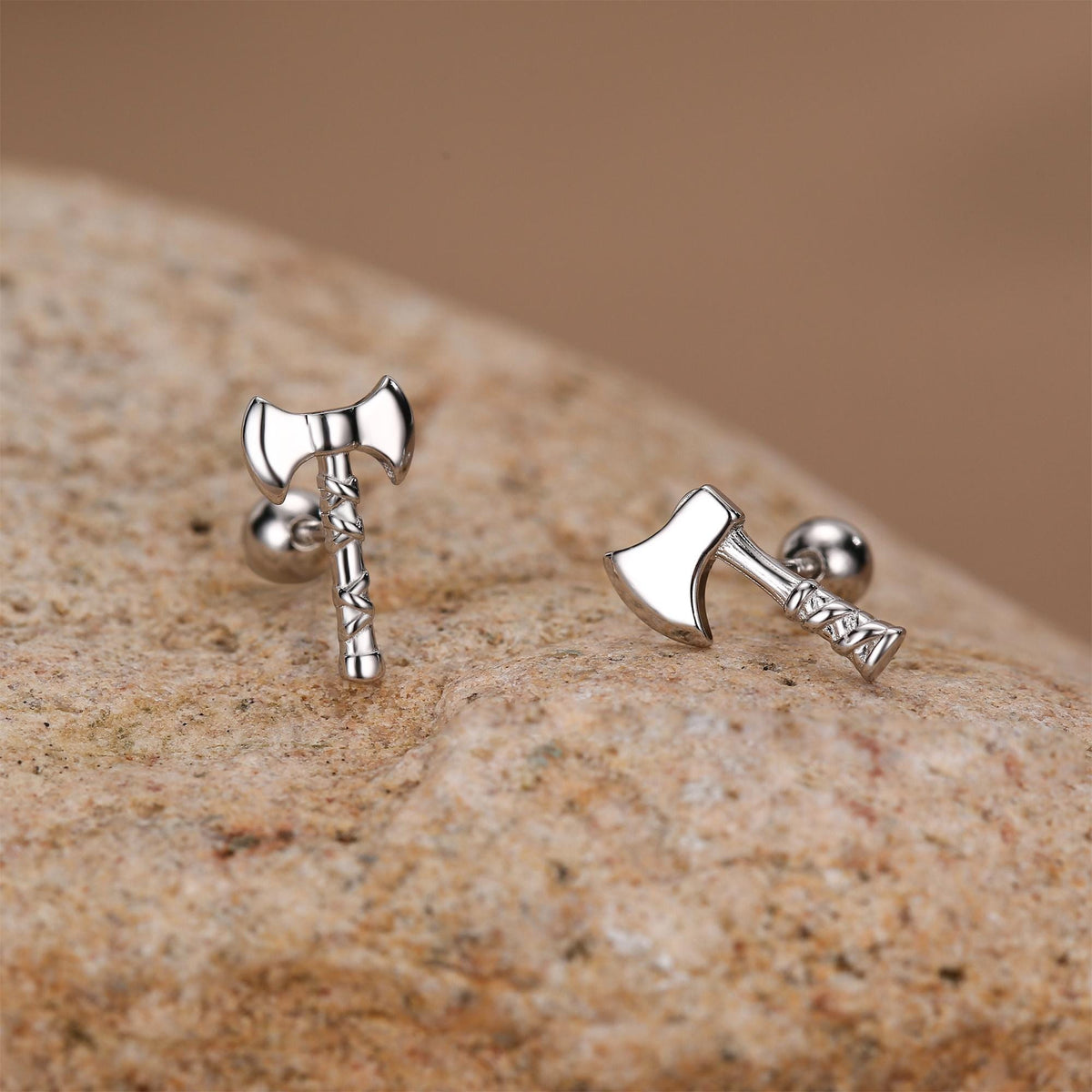 Sterling Silver Viking Axe 18G Screw Back Stud Earrings
