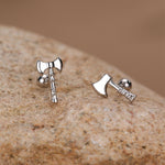 Sterling Silver Viking Axe 18G Screw Back Stud Earrings