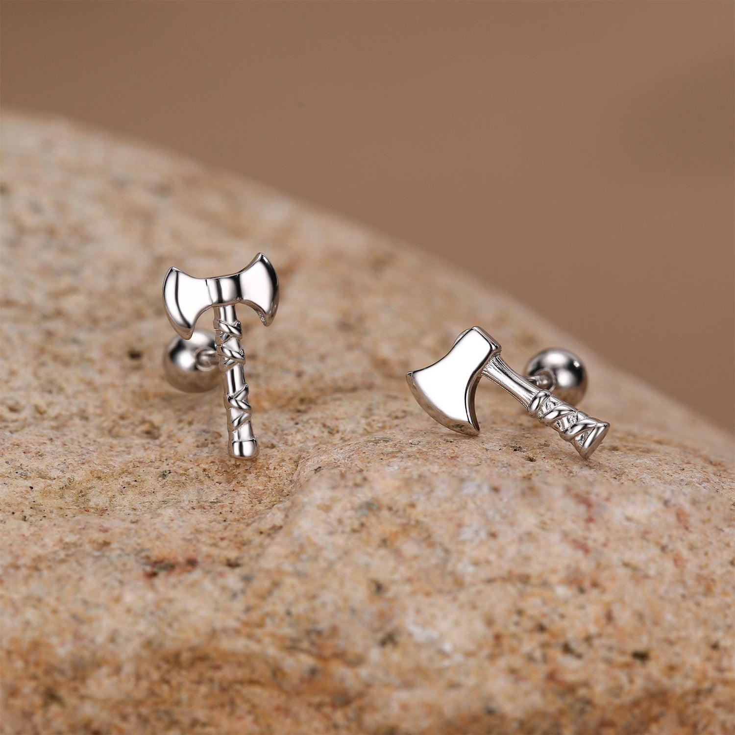 Sterling Silver Viking Axe 18G Screw Back Stud Earrings