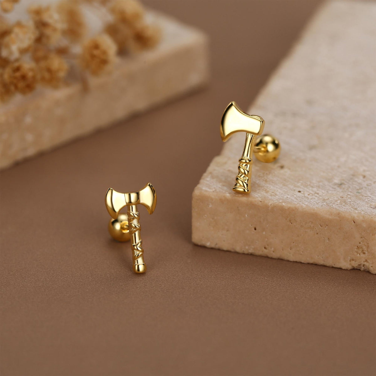 Sterling Silver Viking Axe 18G Screw Back Stud Earrings