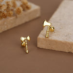 Sterling Silver Viking Axe 18G Screw Back Stud Earrings