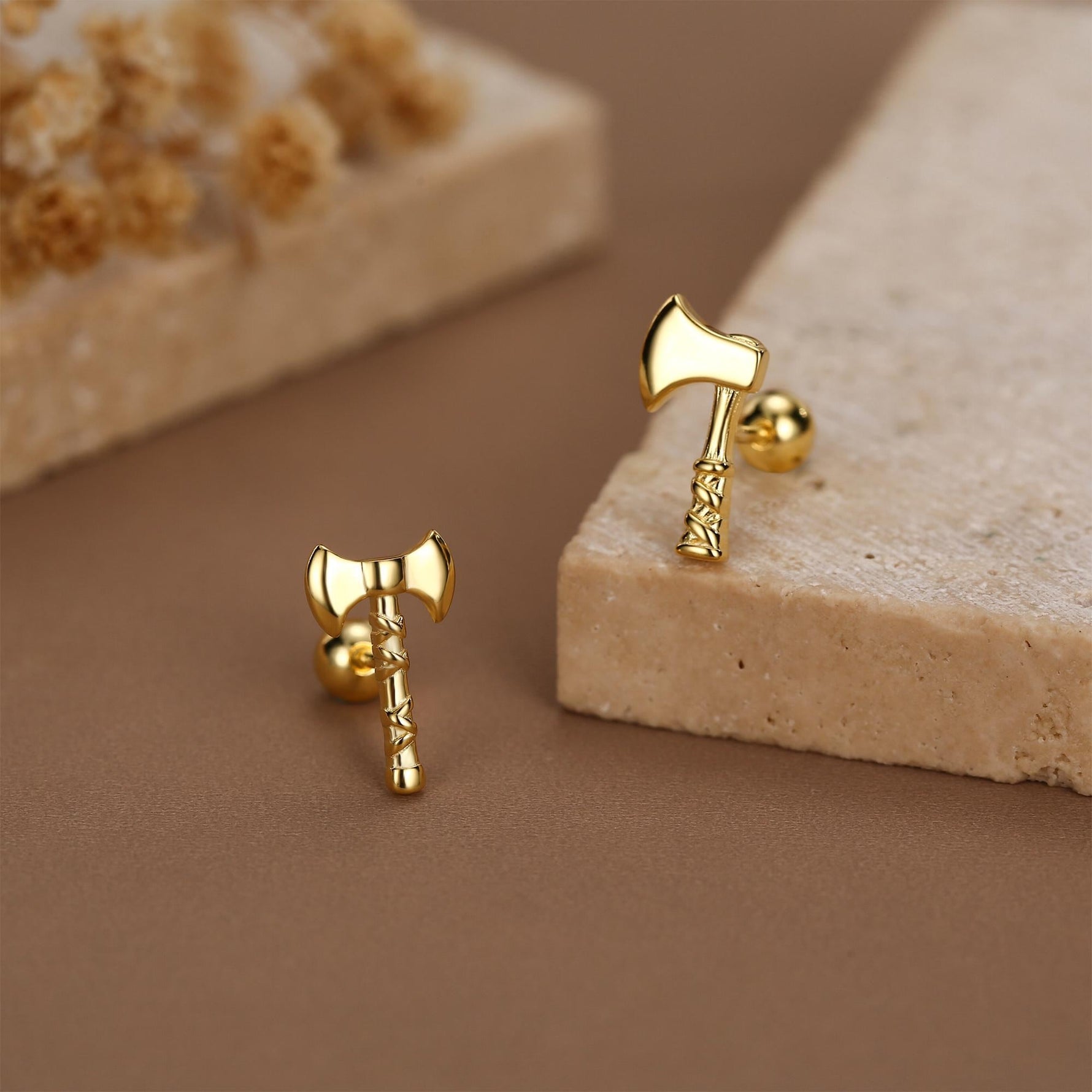 Sterling Silver Viking Axe 18G Screw Back Stud Earrings