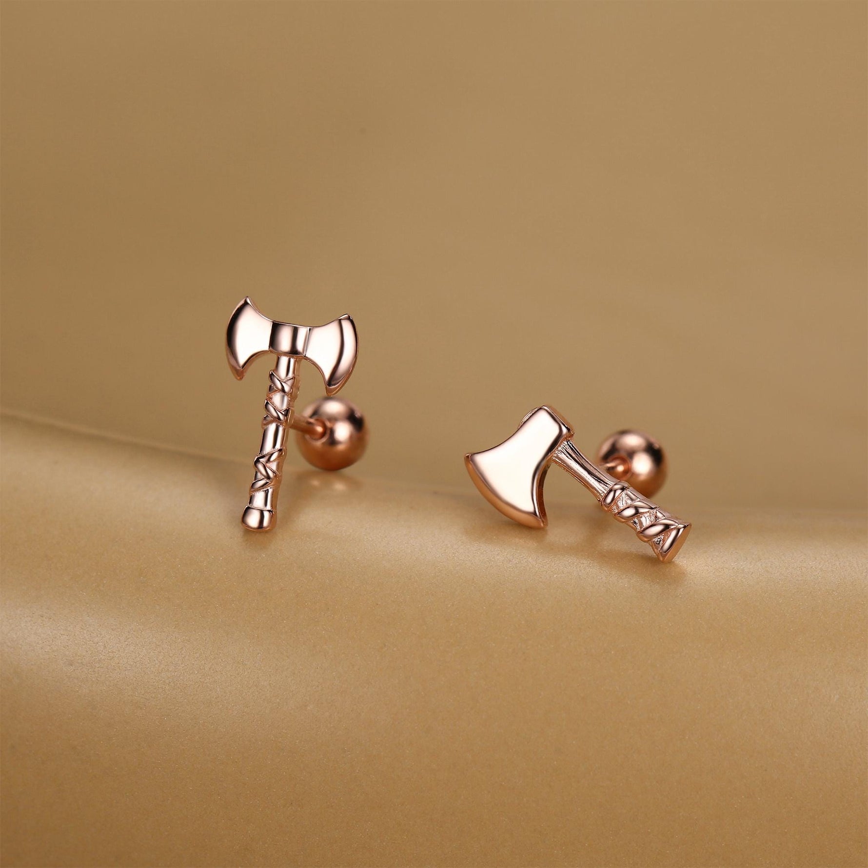 Sterling Silver Viking Axe 18G Screw Back Stud Earrings
