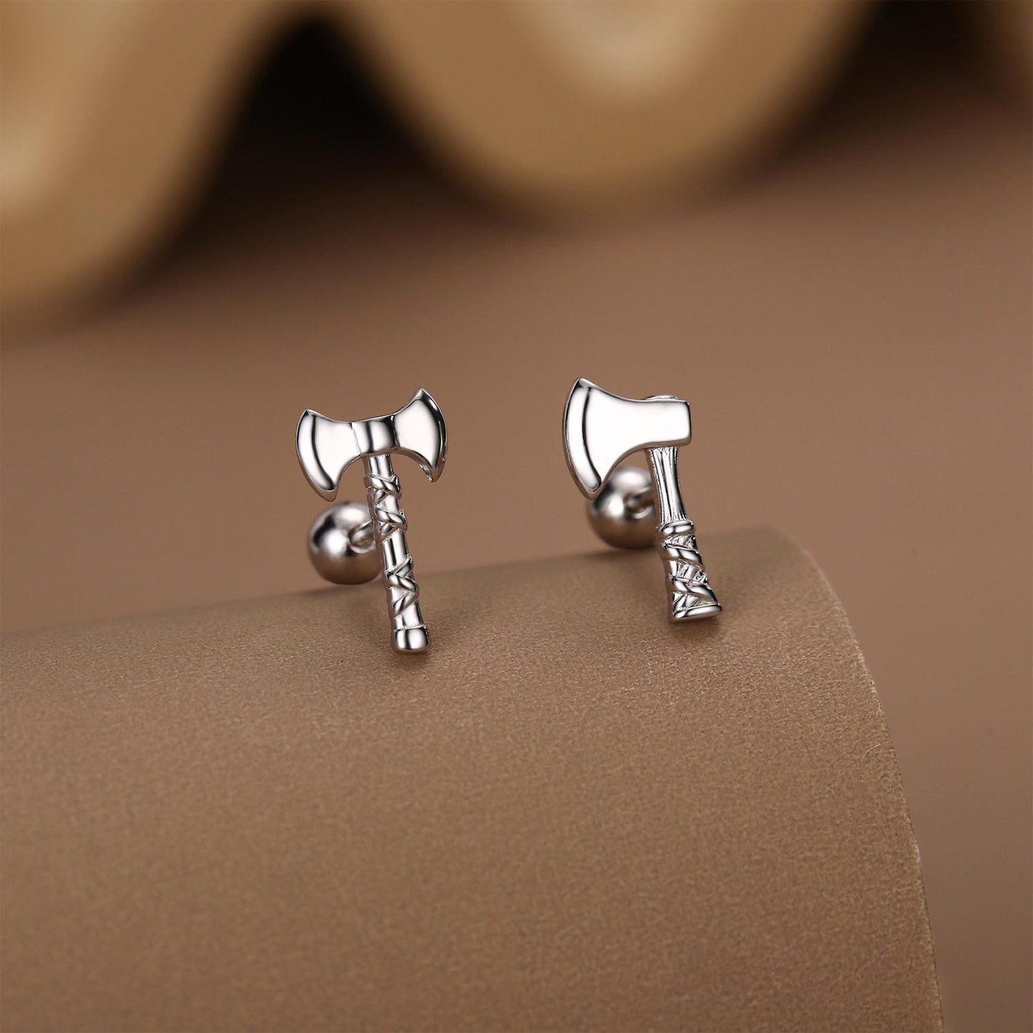 Sterling Silver Viking Axe 18G Screw Back Stud Earrings