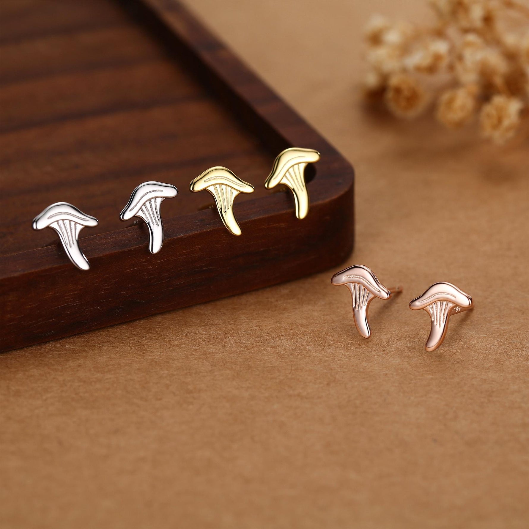 Sterling Silver Chanterelle Mushroom Stud Earrings