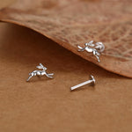 Sterling Silver Running Hare 16G Internally Threaded Flat Back Earrings, Animal Earrings