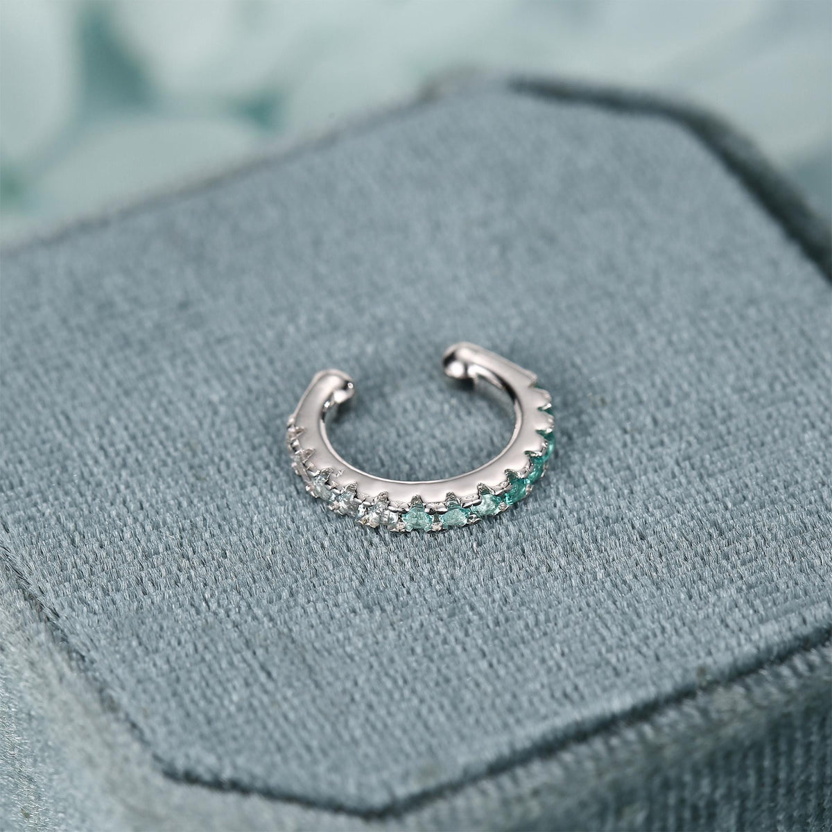 Emerald Green Ombre CZ Ear Cuff in Sterling Silver, Silver or Gold, Simple Piercing Free Earrings, Minimalist Ear Cuff, Green CZ Ear Cuff