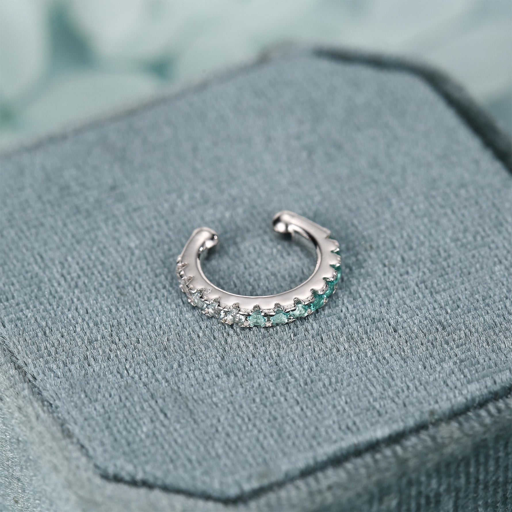 Emerald Green Ombre CZ Ear Cuff in Sterling Silver, Silver or Gold, Simple Piercing Free Earrings, Minimalist Ear Cuff, Green CZ Ear Cuff