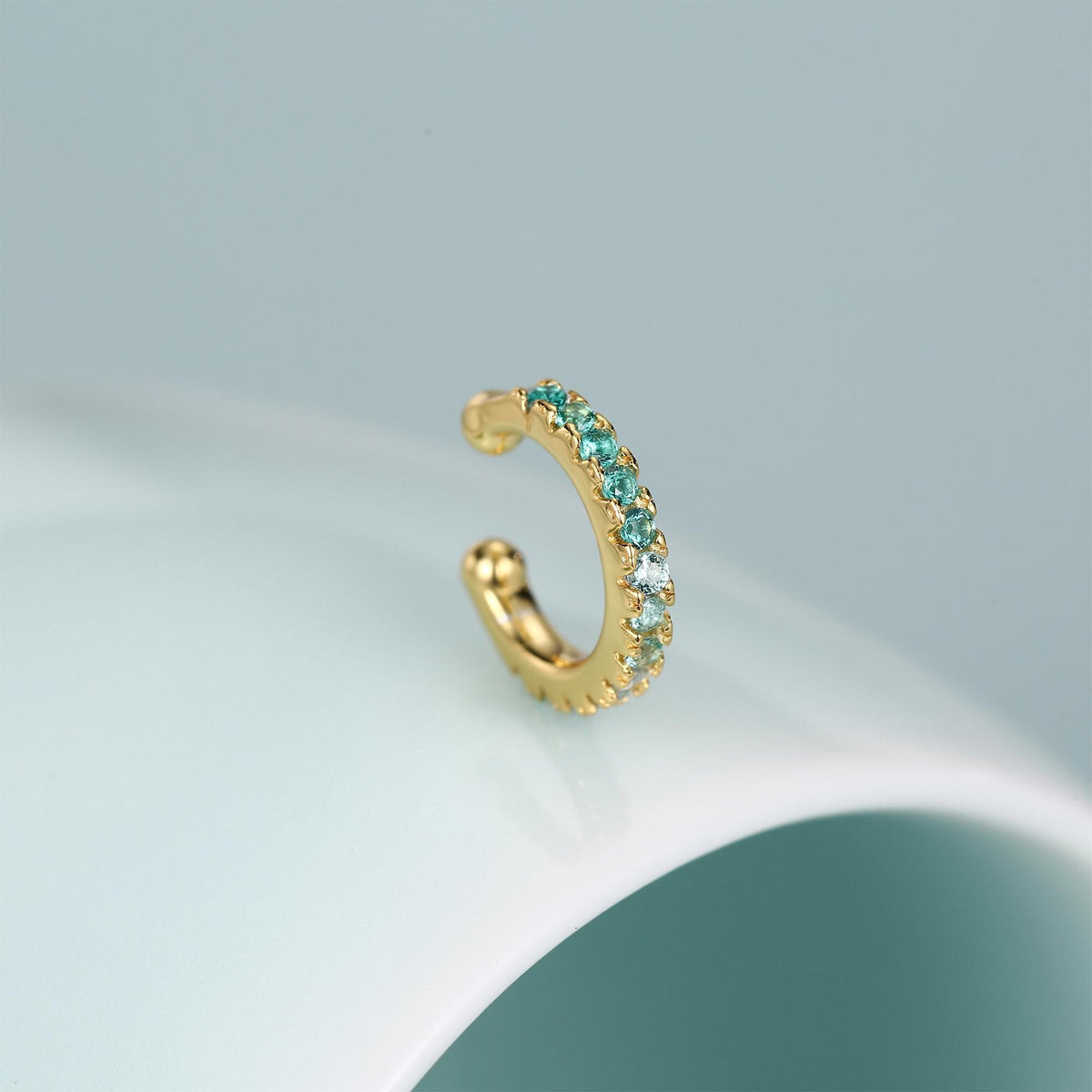 Emerald Green Ombre CZ Ear Cuff in Sterling Silver, Silver or Gold, Simple Piercing Free Earrings, Minimalist Ear Cuff, Green CZ Ear Cuff