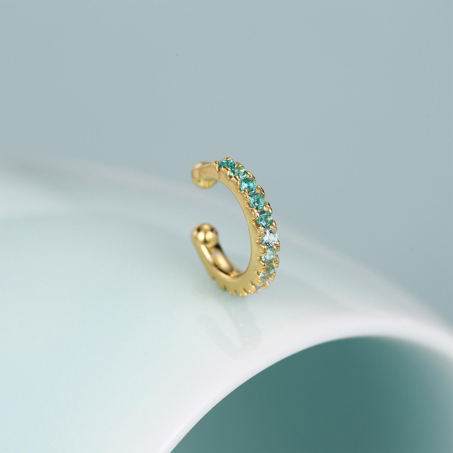 Emerald Green Ombre CZ Ear Cuff in Sterling Silver, Silver or Gold, Simple Piercing Free Earrings, Minimalist Ear Cuff, Green CZ Ear Cuff