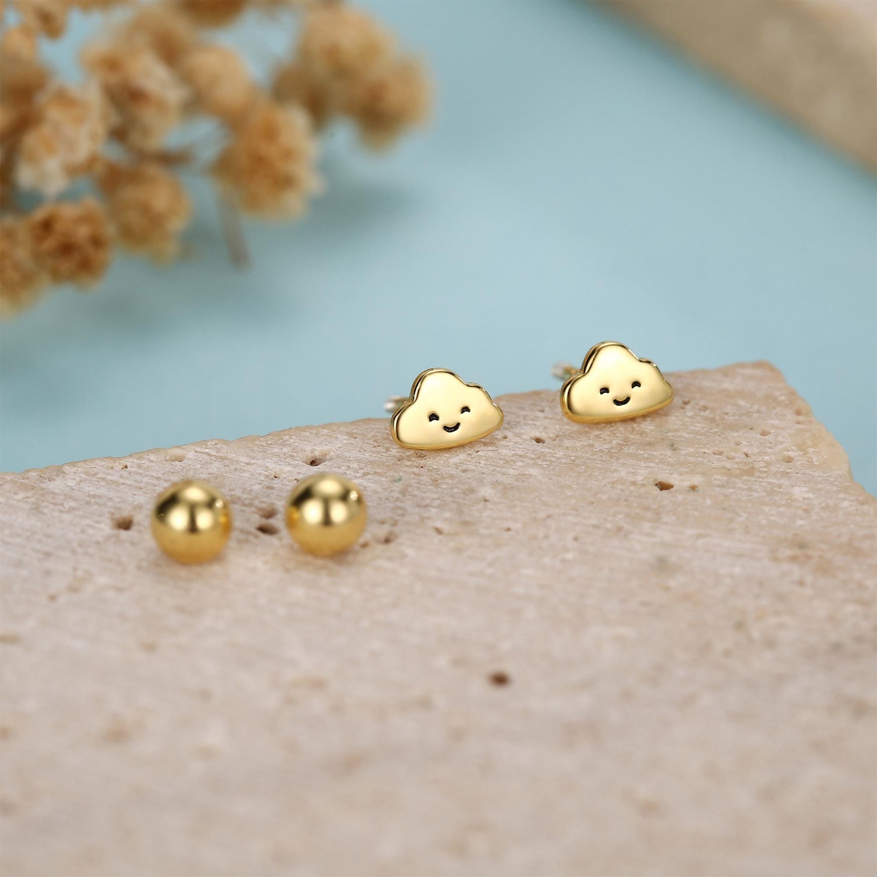Sterling Silver Smiling Cloud 18G Screw Back Stud Earrings