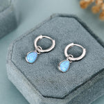 Sterling Silver Blue Opal Teardrop Huggie Hoop Earrings