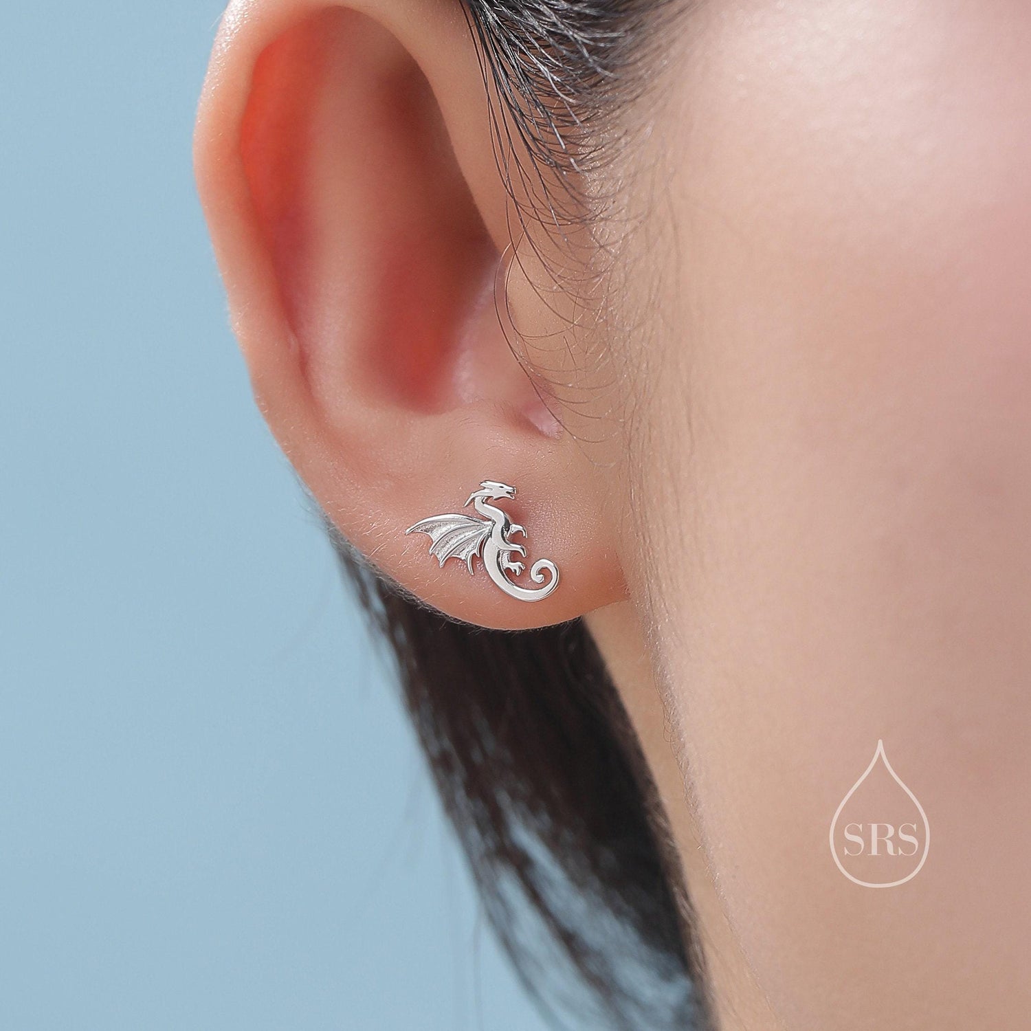 Extra Small Dragon 18G Screw Back Earrings in Sterling Silver