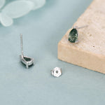 Sterling Silver Moss Agate Teardrop Stud Earrings