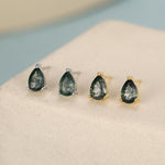 Sterling Silver Moss Agate Teardrop Stud Earrings