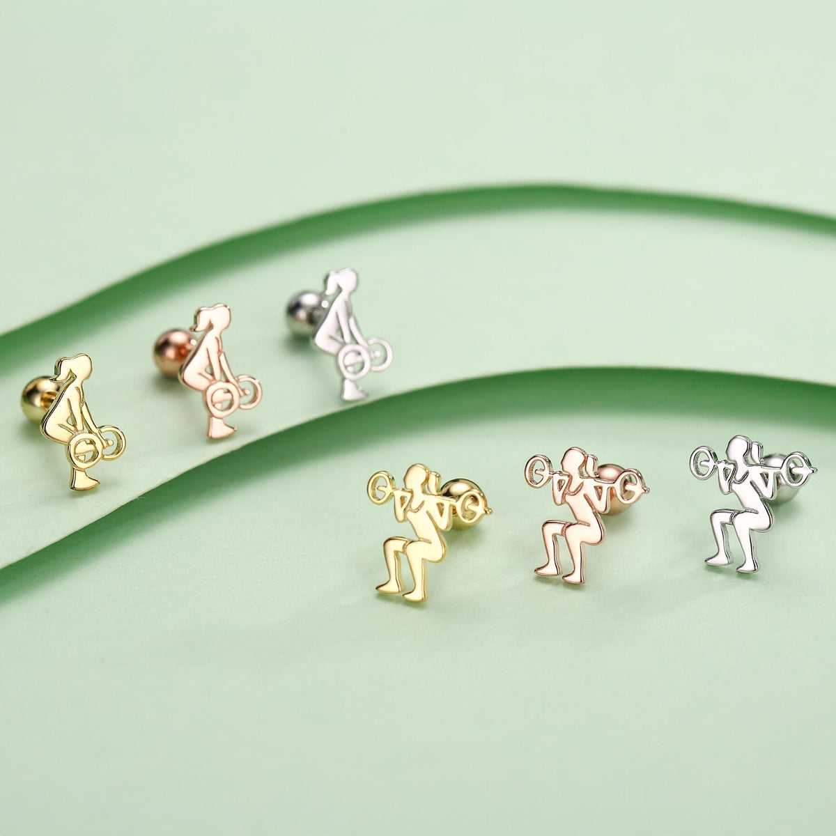 Sterling Silver Powerlifting Mismatched 18G Screw Back Stud Earrings